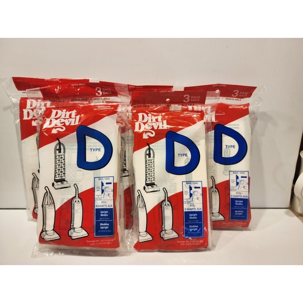Dirt Devil Vacuum Bag Replacement Type‎ D   5 x 3 = 15 Bags New/Sealed